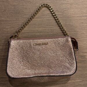 Michael Kors Metallic Rose Gold Clutch with Chain Strap